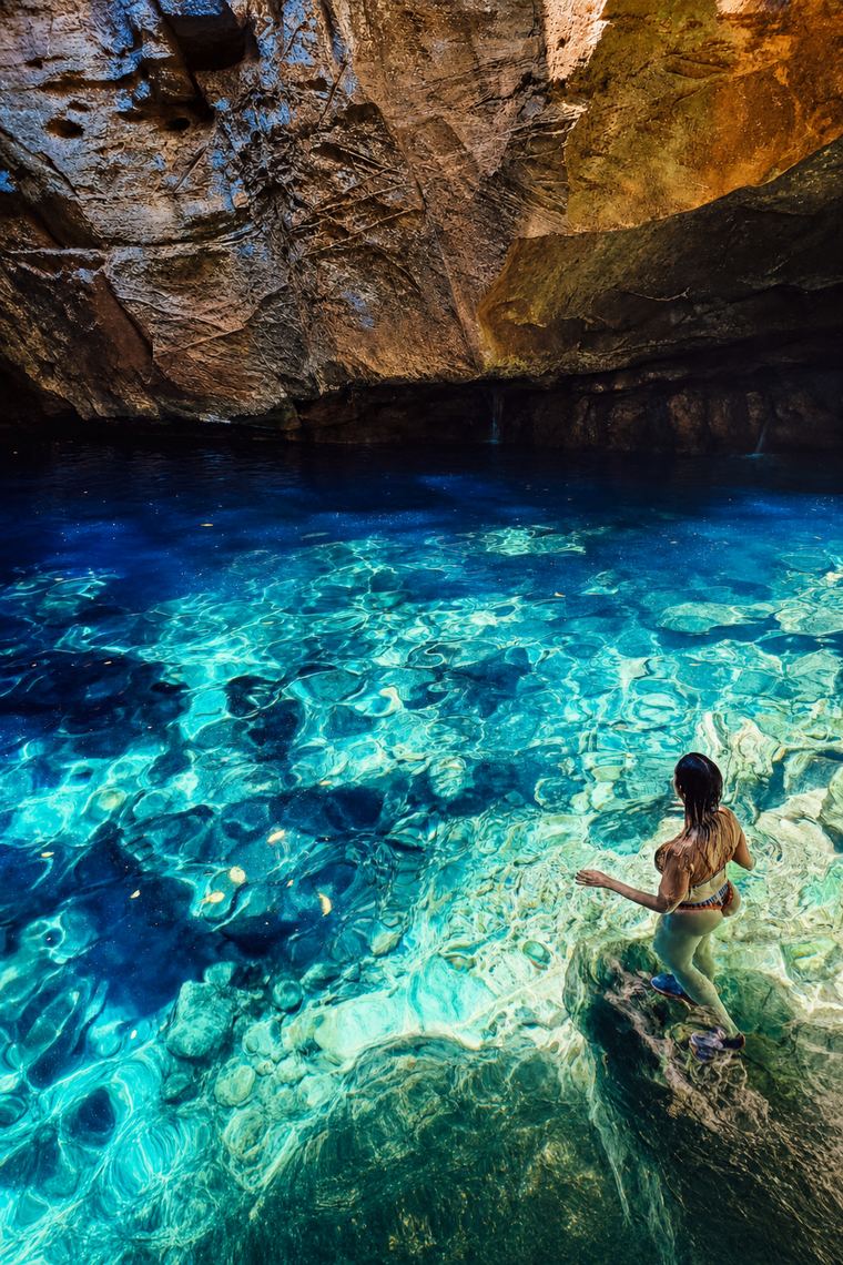 Piscina natural de águas turquesa na Chapada das Mesas